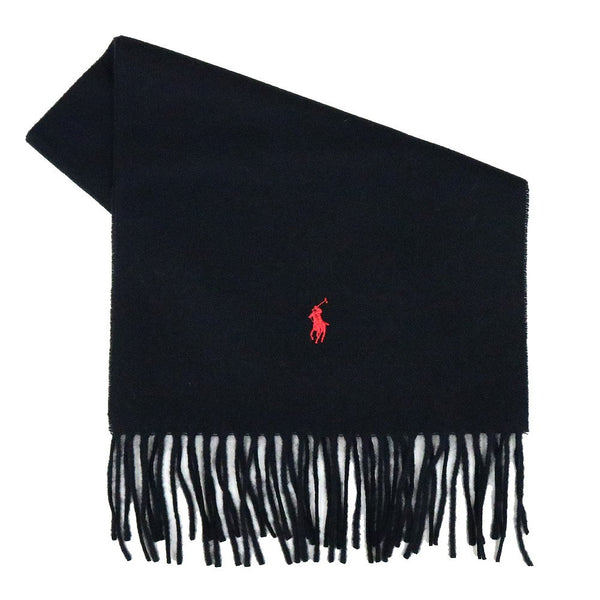 ポロラルフローレン POLO RALPH LAUREN マフラー PC0476-001 メンズ レディース BLACK ブラック レッド刺繍